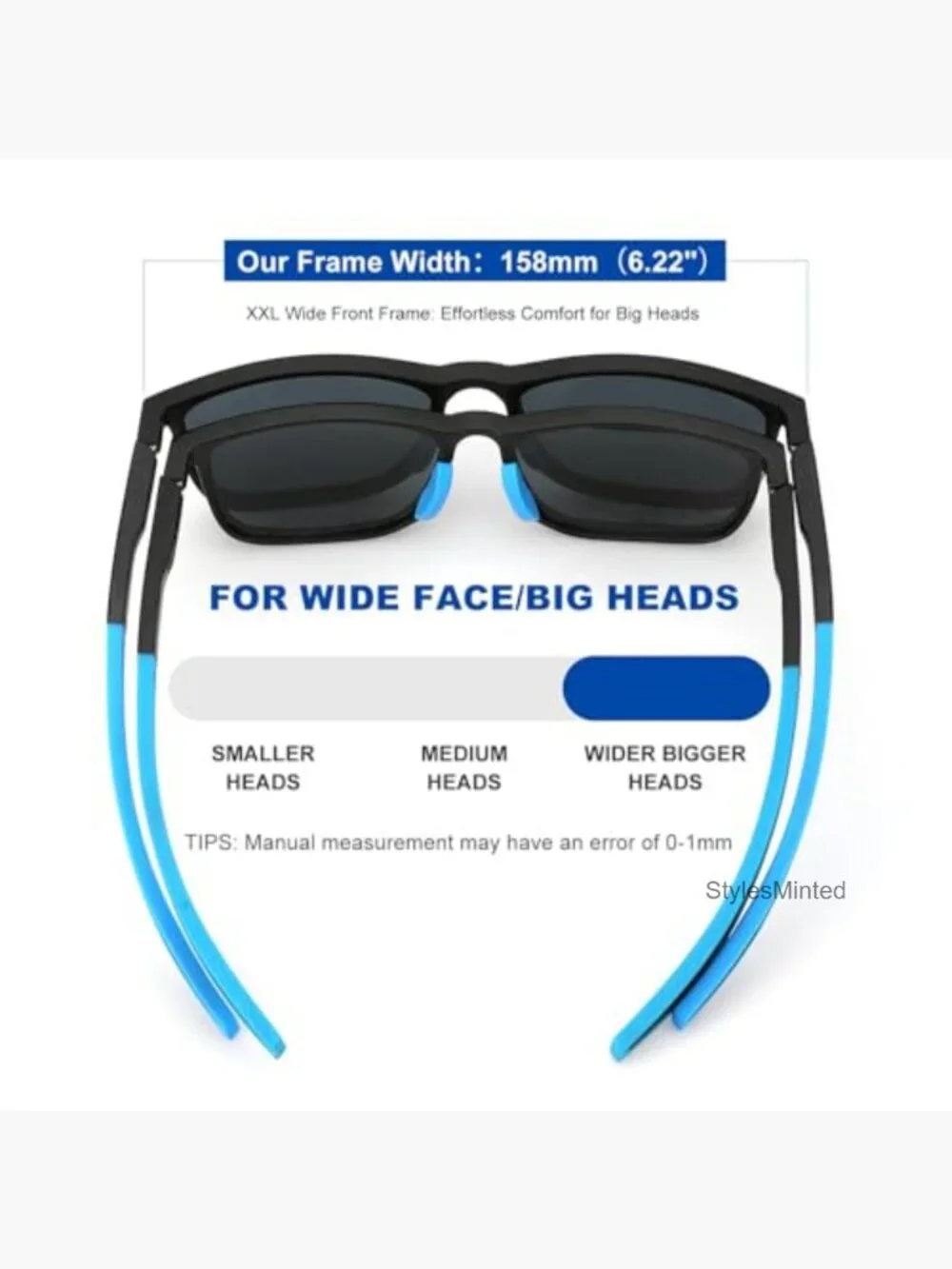 XXL 158mm Wide Square Frame Polarized Sunglasses for Men Women,